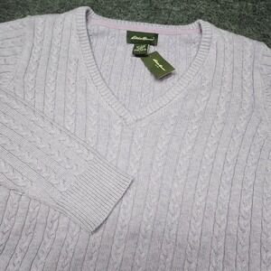 Eddie Bauer Womens Cable Knit V-Neck Sweater Angora Rabbit Purple Large NWT